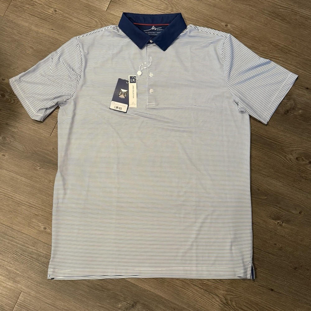 Navy and White Striped Polo Shirt
